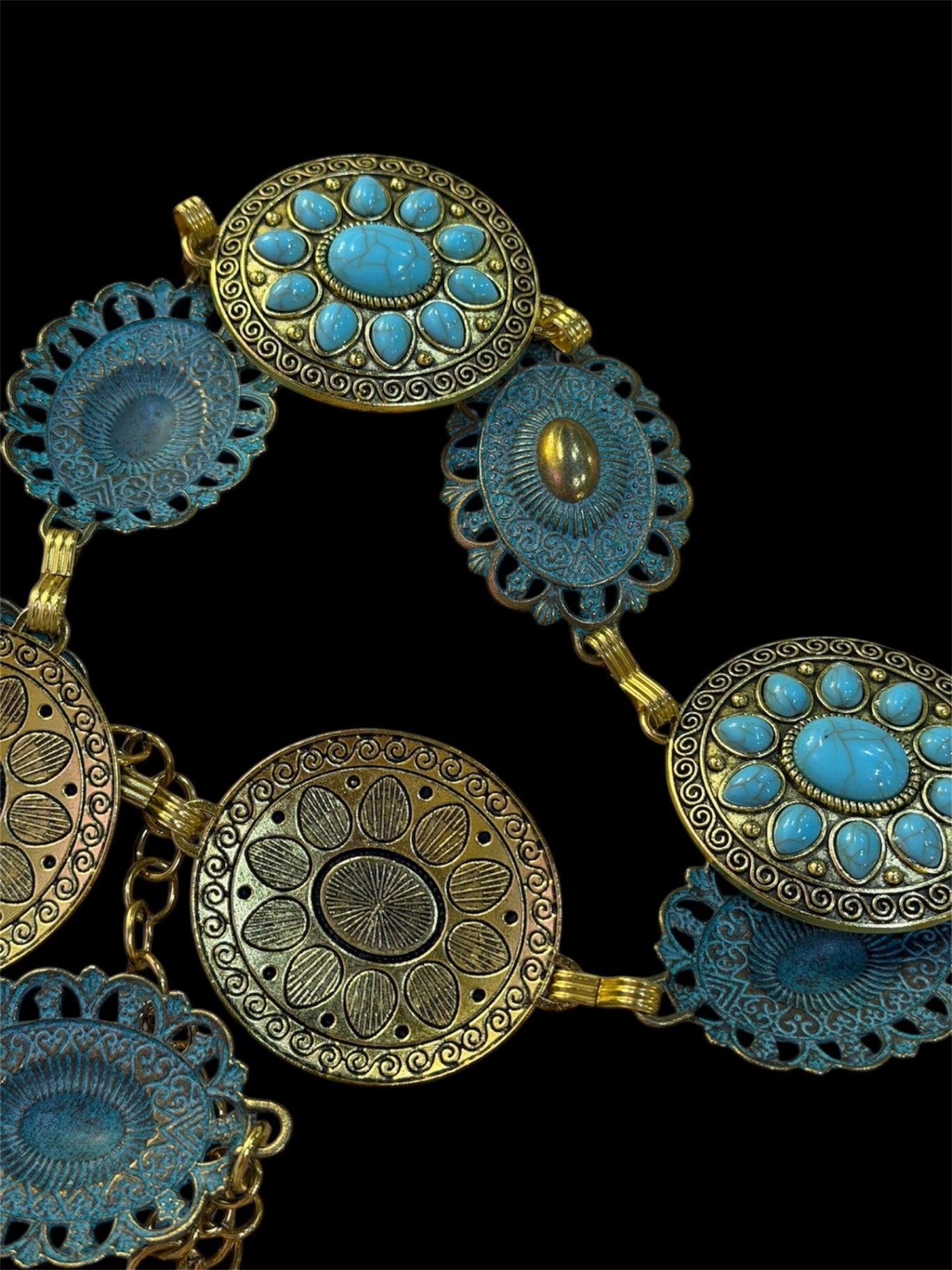 Bloom Gold Blue Stone Chain Belt