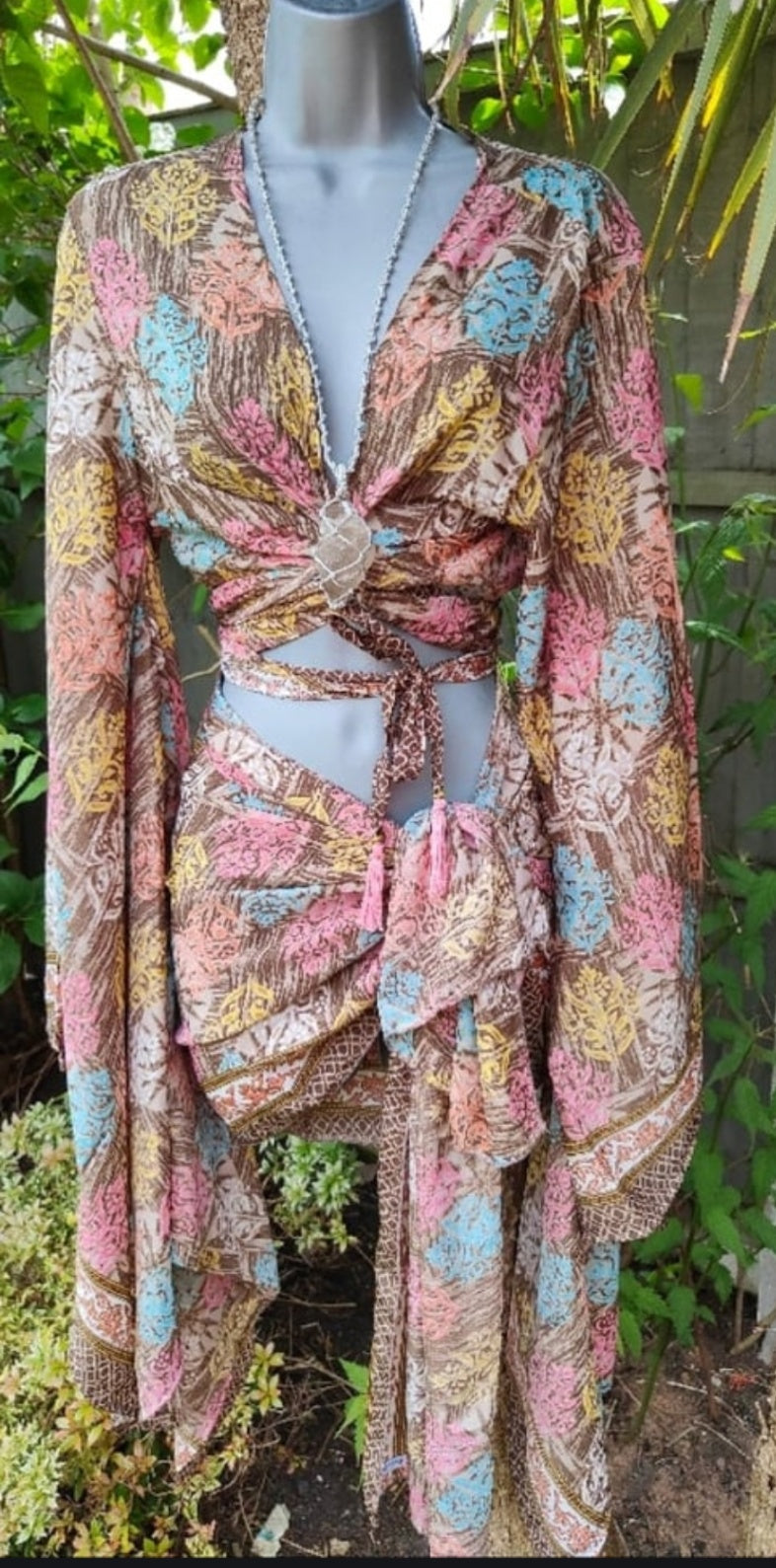 Pefkos co ord set top and sarong scarf - pastels