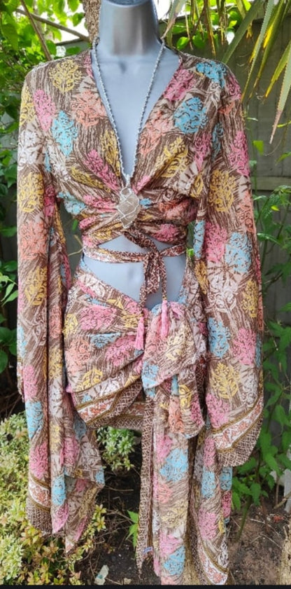 Pefkos co ord set top and sarong scarf - pastels