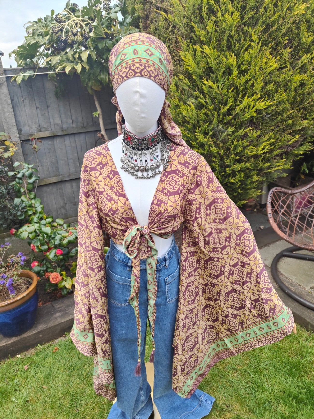 Pefkos co ord set top and sarong scarf choc mint