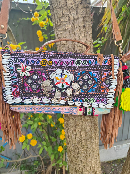 Mini city bag with detachable vintage strap purple
