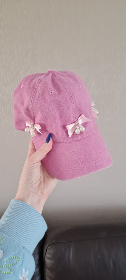 Pink Embellished Bow Cap