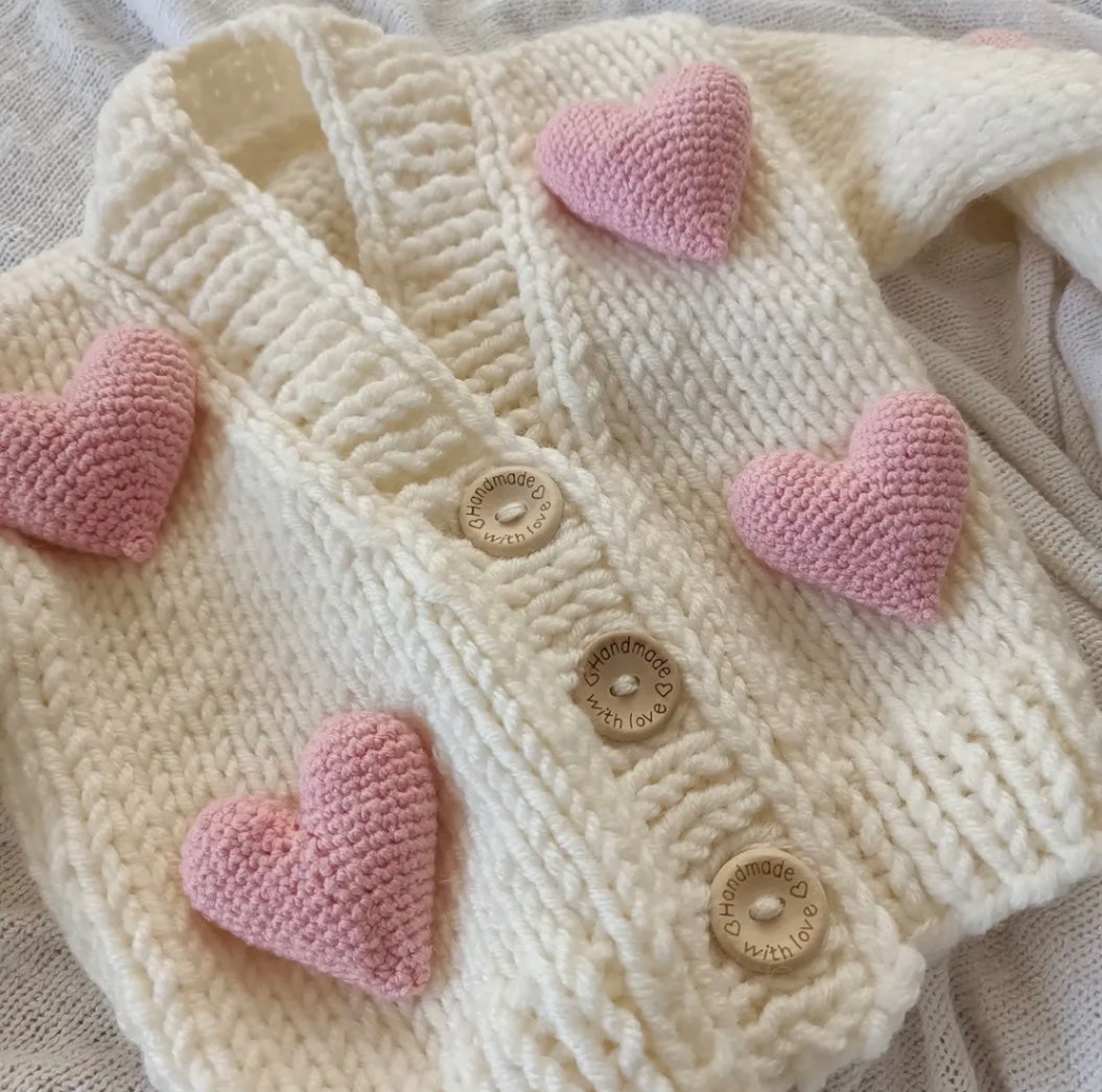 3/6m Cream Cardigan With Pink Hearts