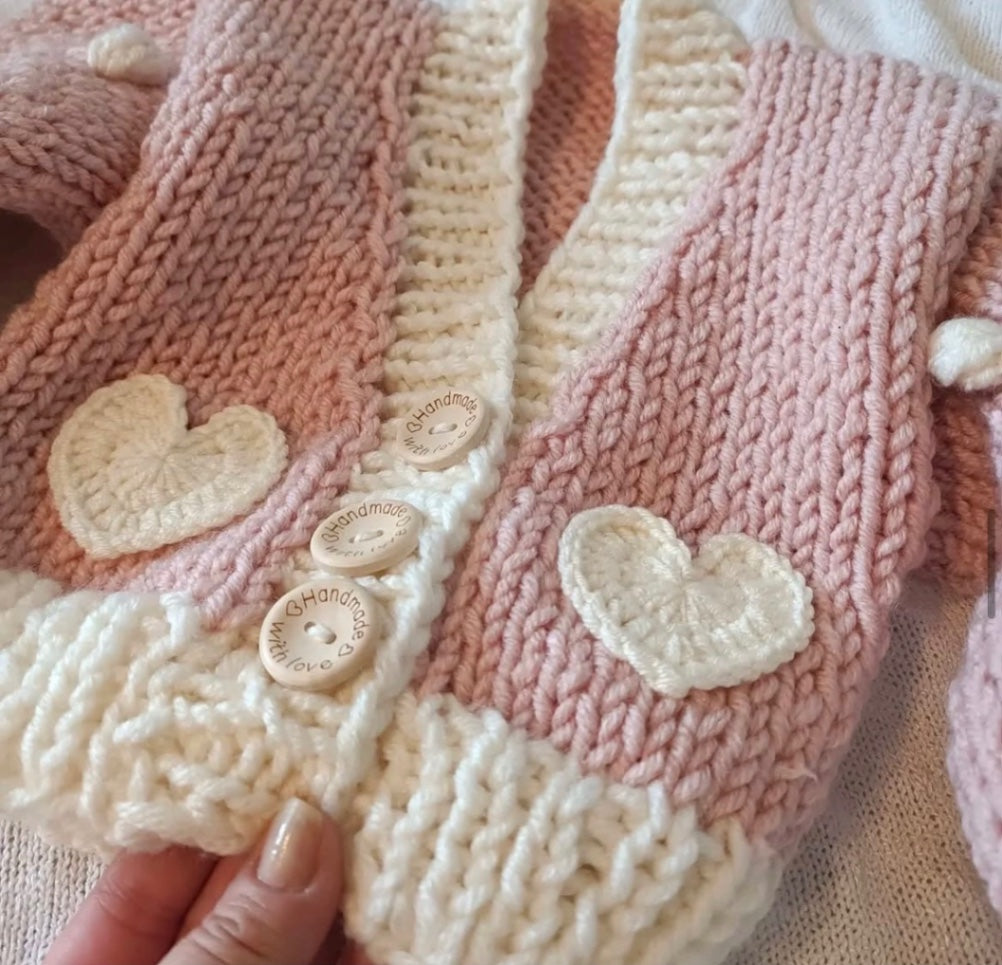 1/2yrs Pink With Cream Heart And Bobbles
