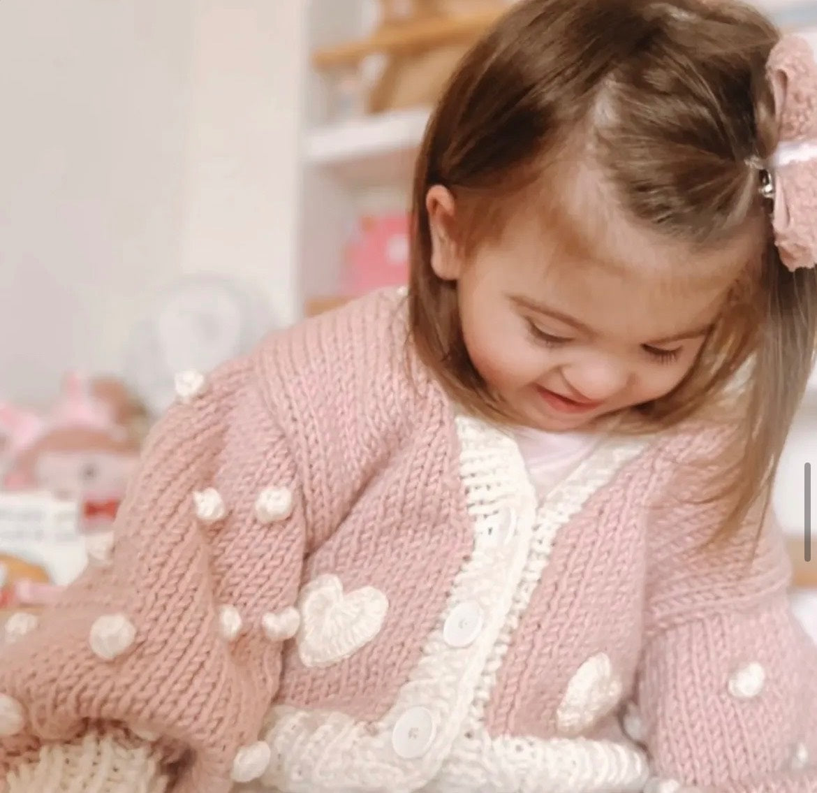 3/4yrs Pink With Cream Hearts And Bobbles