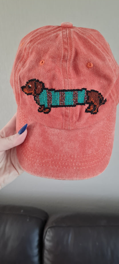 Cozy Sausage Dog Cross Stitch Cap