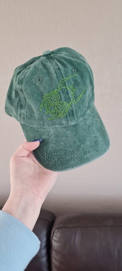 Green Beetle Embroidered Cap