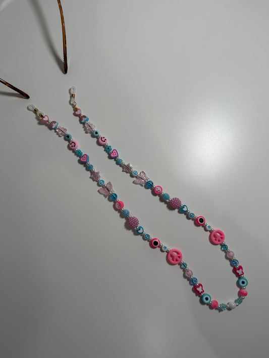 Tropical summer sunglasses strap - pink/blue