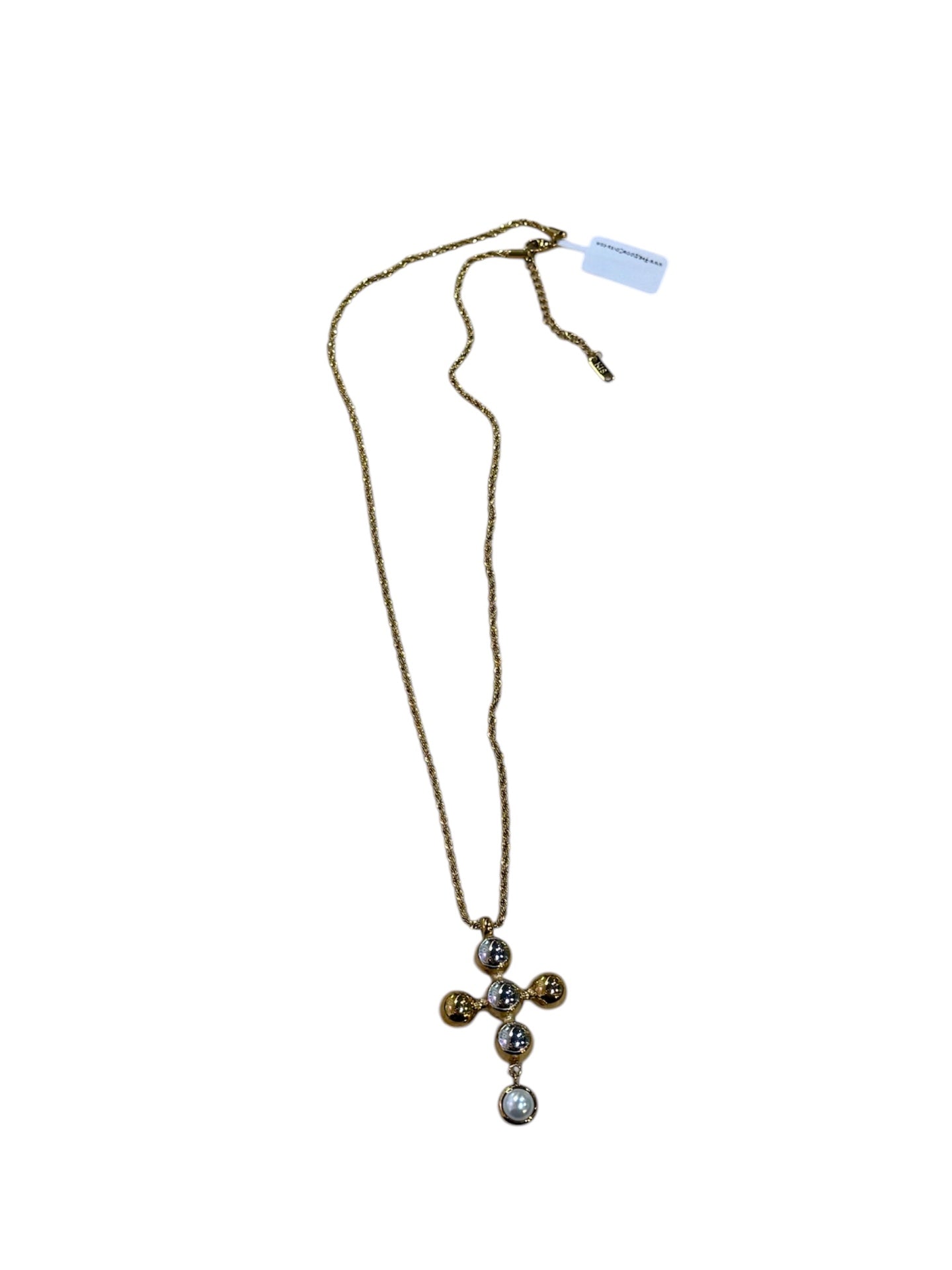 Cross Pearl Necklace Gold Silver Mix 