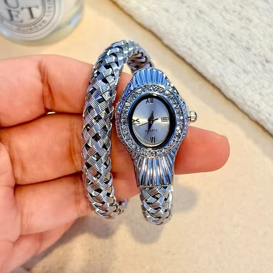 Crystal Silver Snake Watch Stainless Steel