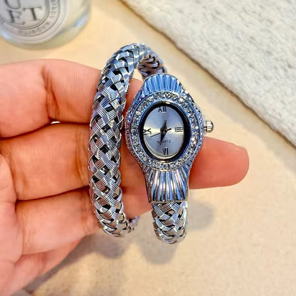 Crystal Silver Snake Watch Stainless Steel