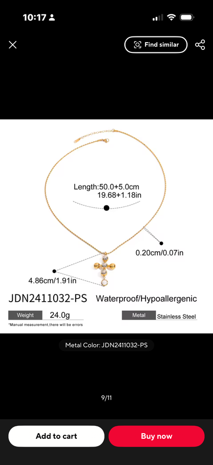Cross Pearl Necklace Gold Silver Mix 