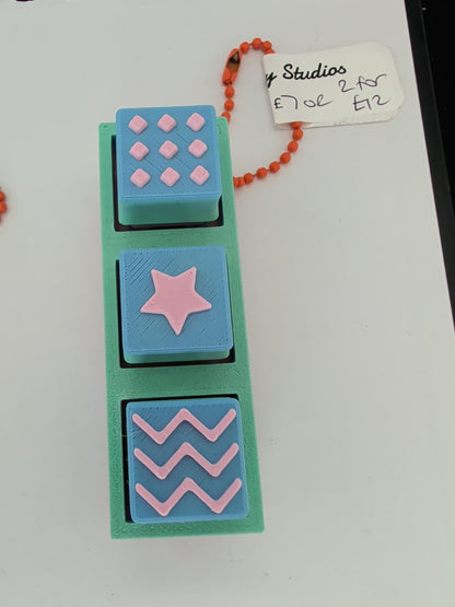 Spiky Brick Clicker Keychain Blue Star/Zigzag