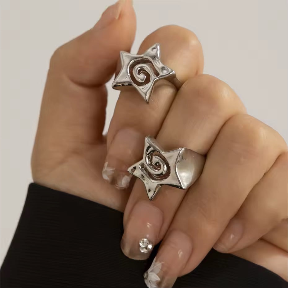 Silver Chunky Star Ring Adjustable 
