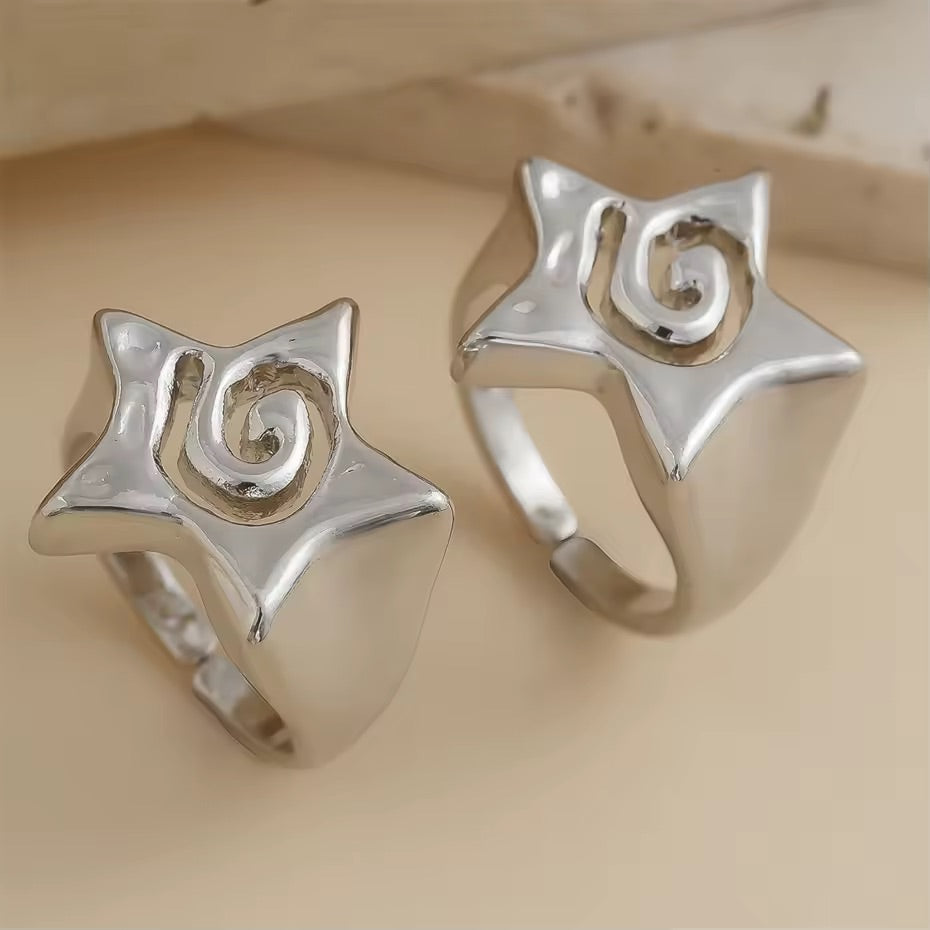 Silver Chunky Star Ring Adjustable 