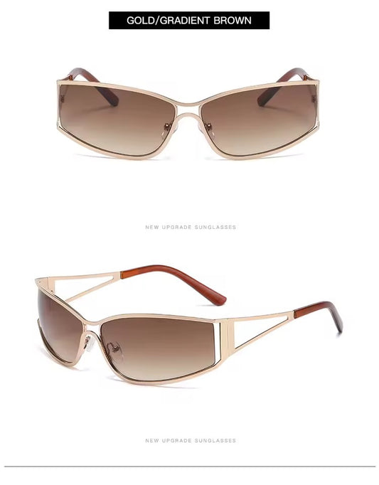 Shield Y2K Metal Sunglasses Tan