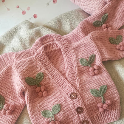 18/24m Pink Handmade Cherry Cardigan