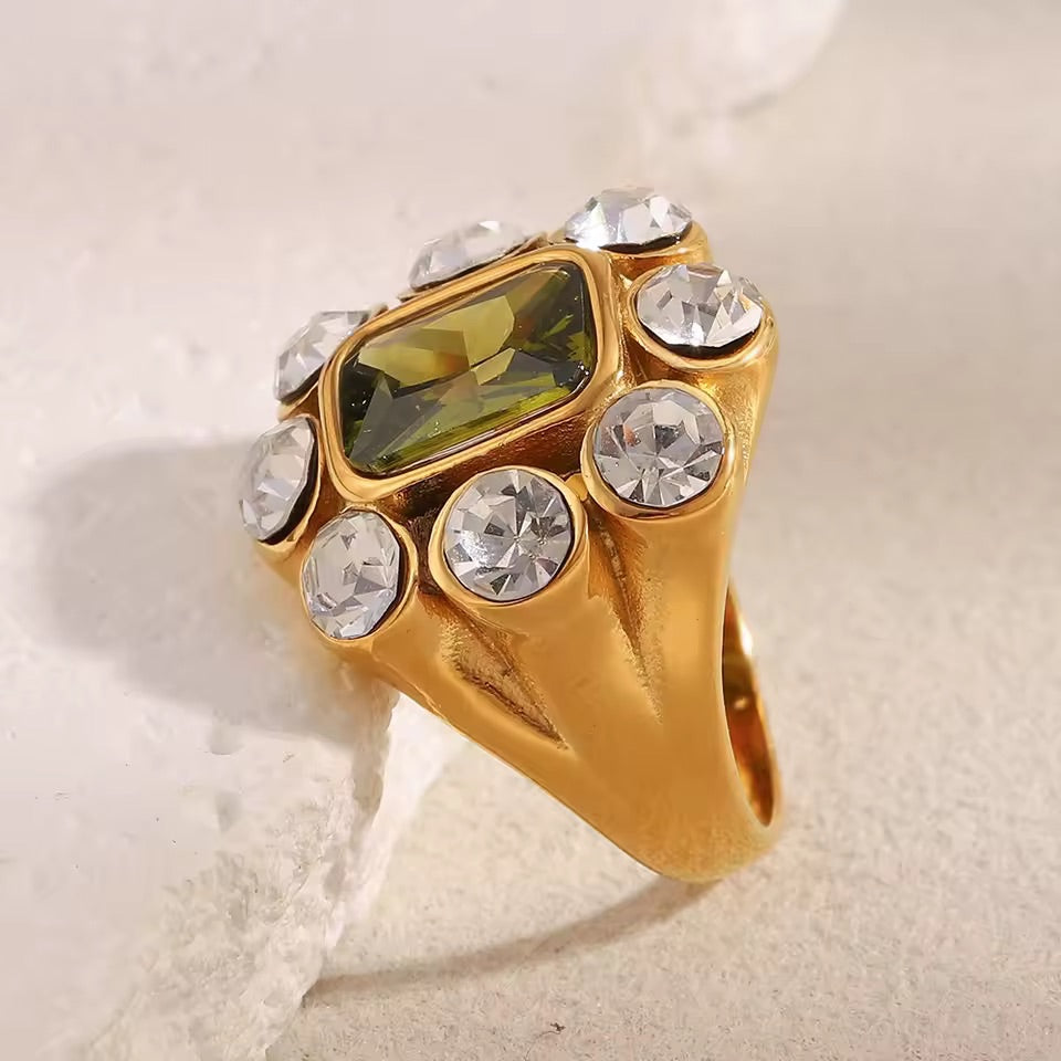 Verdant Halo Ring Size 8 Zirconia Crystal Stainless Steel