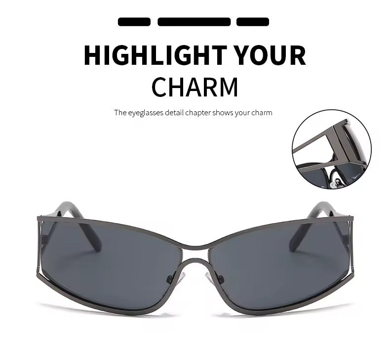 Shield Y2K Metal Sunglasses Silver Black
