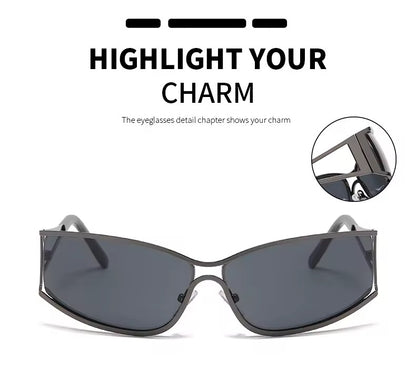 Shield Y2K Metal Sunglasses Silver Black