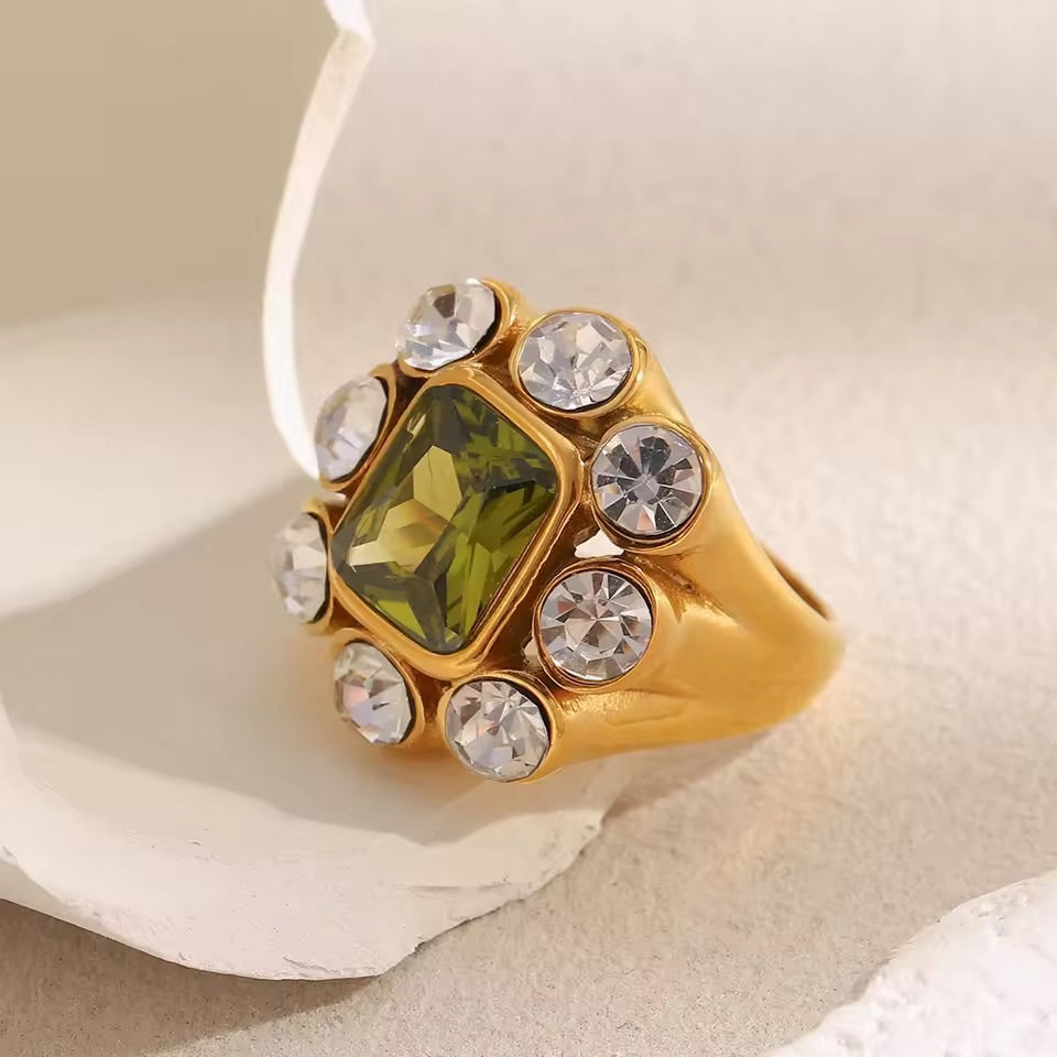 Verdant Halo Ring Size 8 Zirconia Crystal Stainless Steel