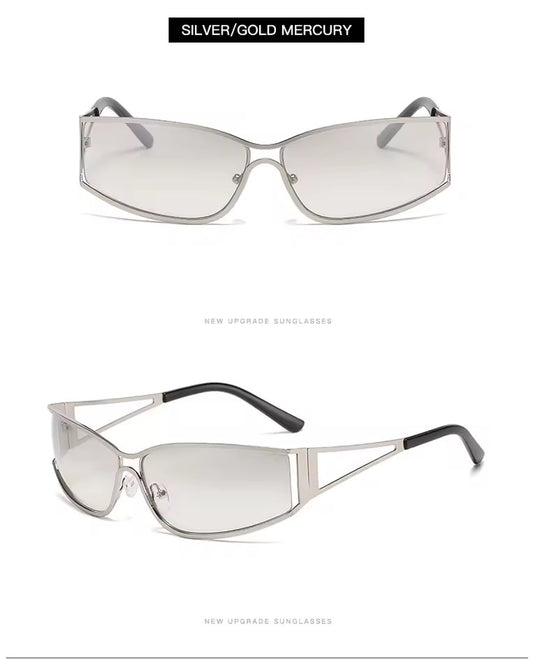 Shield Y2K Metal Sunglasses Silver
