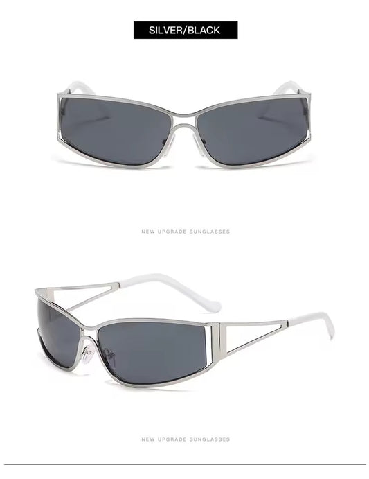 Shield Y2K Metal Sunglasses Silver Black