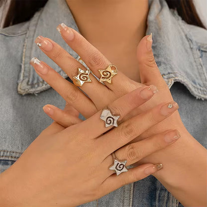 Silver Chunky Star Ring Adjustable 