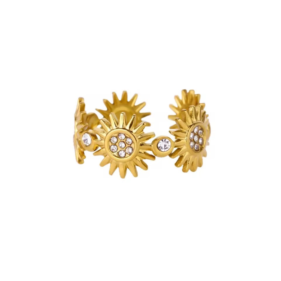 Gold Crystal Solaris Ring Adjustable 