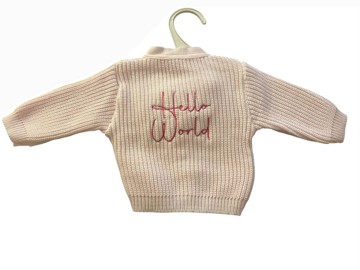0-3m Pink Hello World Cardigan