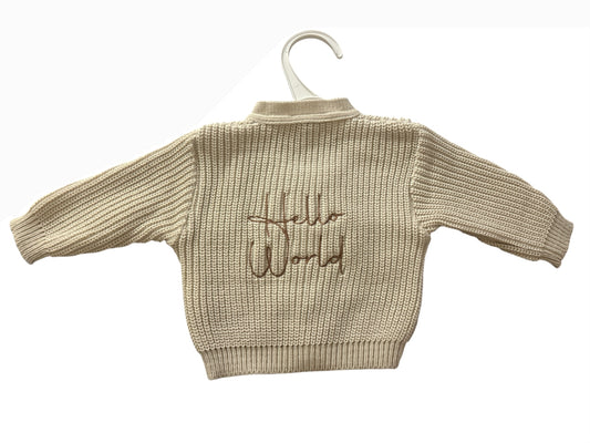 0-3m Beige Hello World Cardigan