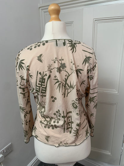 cream floral & dragon print top