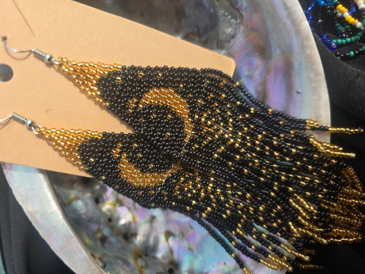 Black and gold beaded earrings 