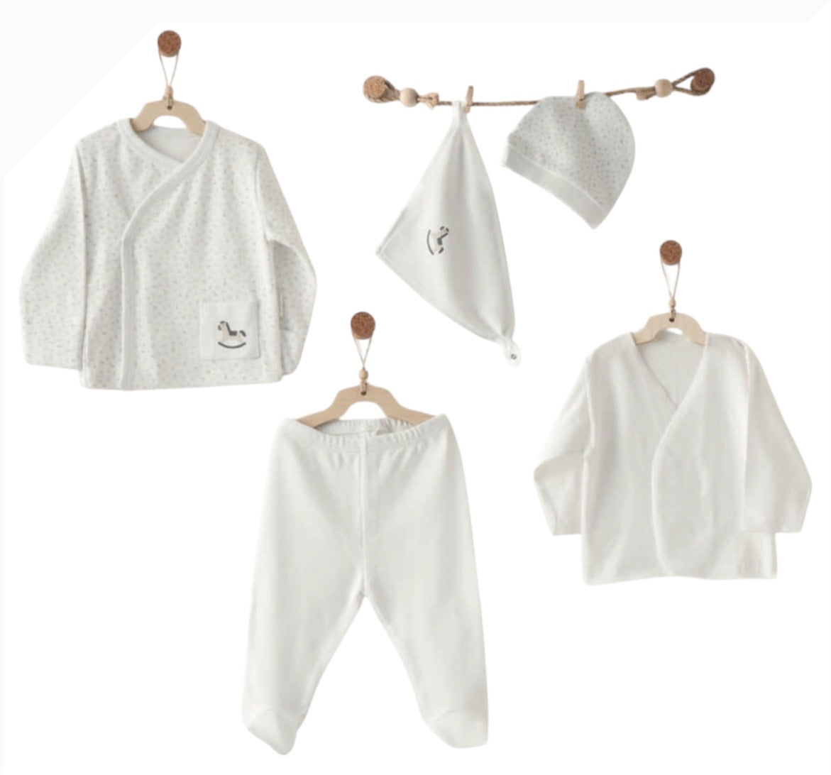 0-3m 5 Piece Boxed Set White With Grey Details