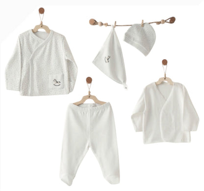 0-3m 5 Piece Boxed Set White With Grey Details