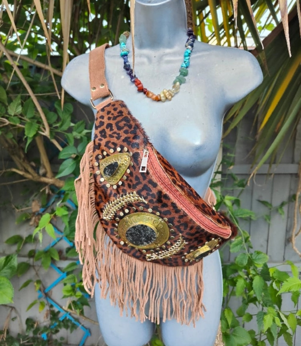 Dolly bum bag / crossbody with Moroccan stone detailing Leopard