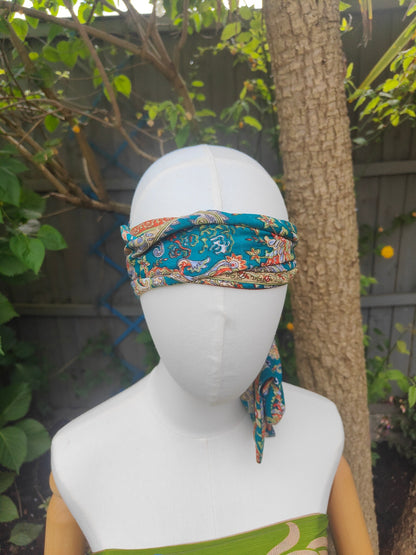 Wire headband wrap- sari fabric