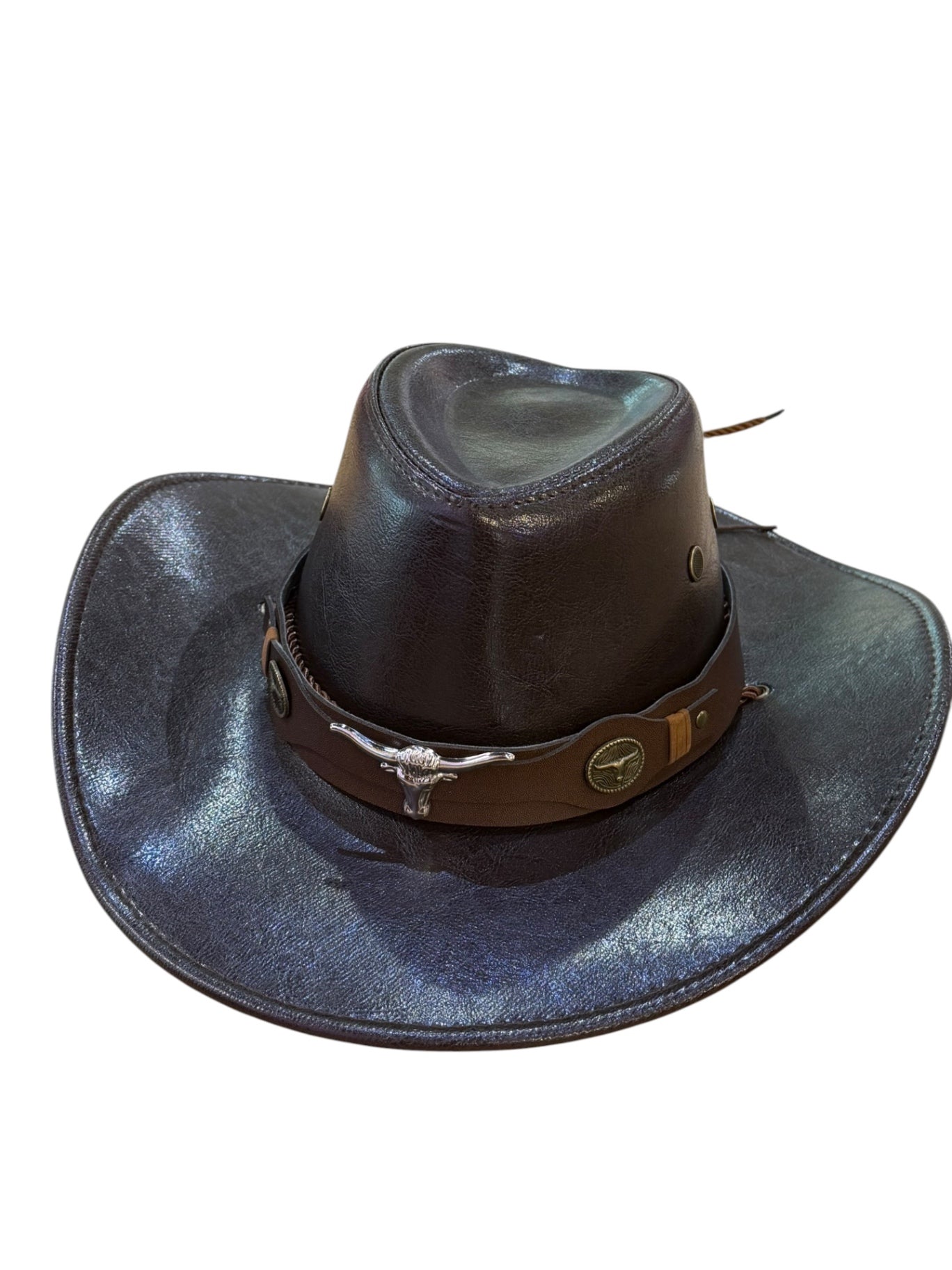 Brown Faux Leather Cowboy Hat