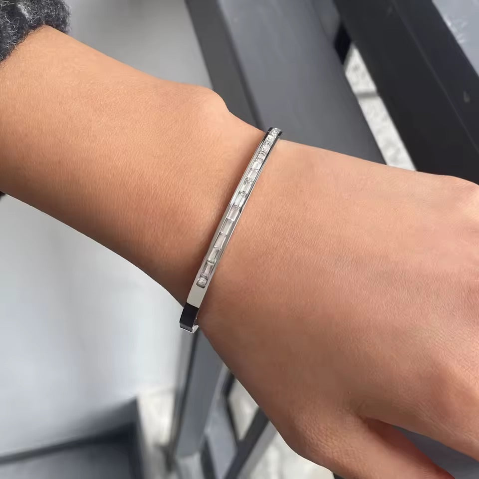 Celeste Silver Baguette Bangle