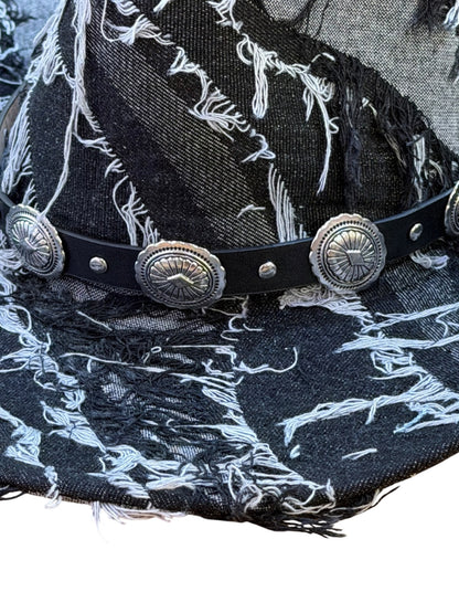 Black Denim Cowboy Hat With Leather stud detail
