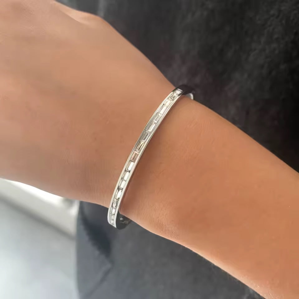Celeste Silver Baguette Bangle