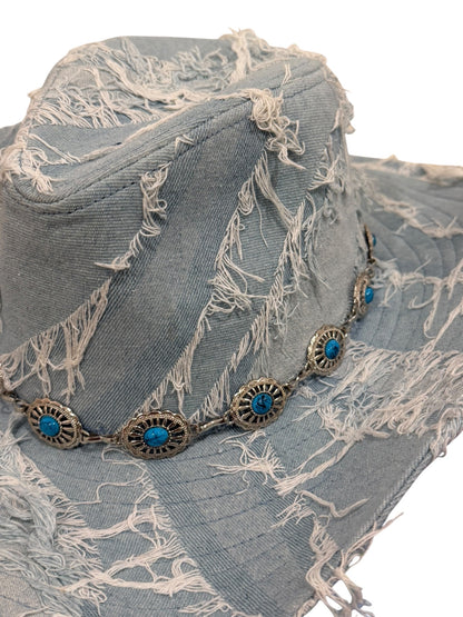 Blue Denim Cowboy Hat with chain detail