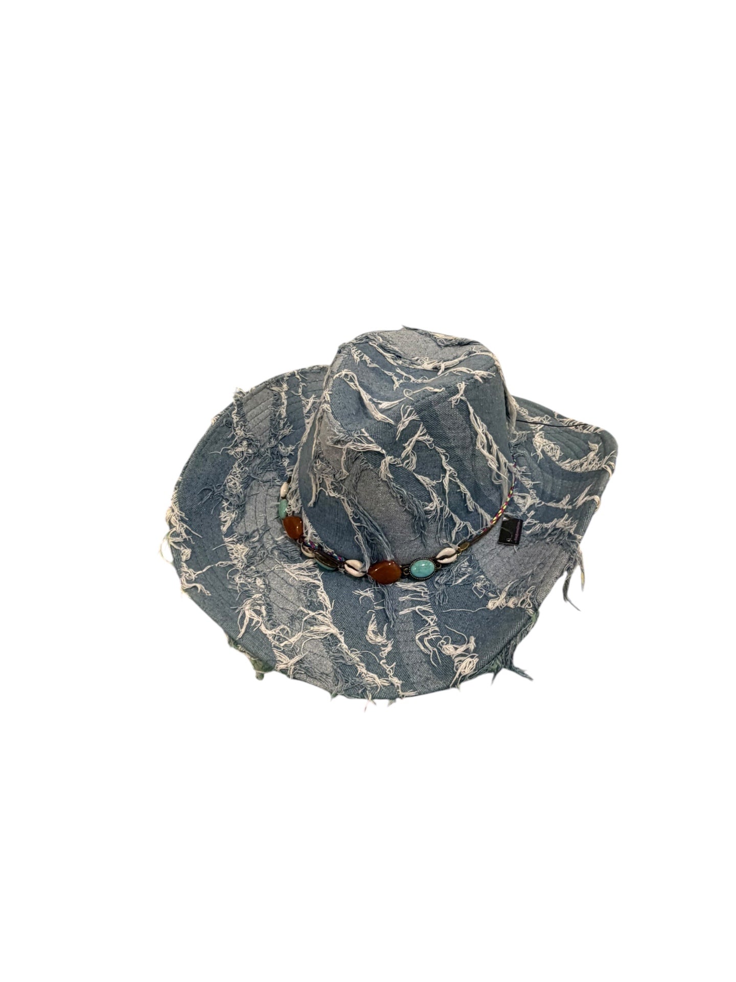 Blue Denim Cowboy Hat With Shell detail