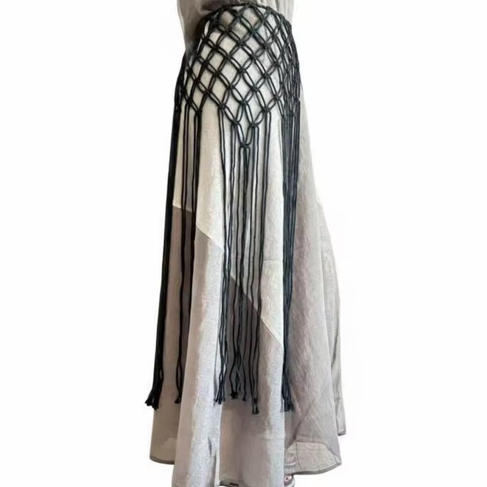 Black Braided Tassel Skirt Belt