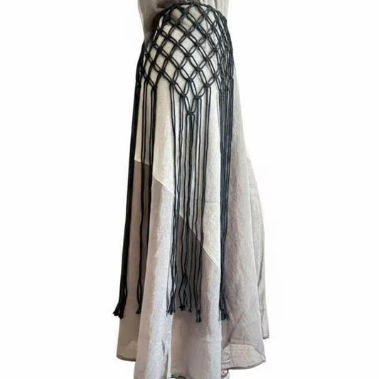 Black Braided Tassel Skirt Belt