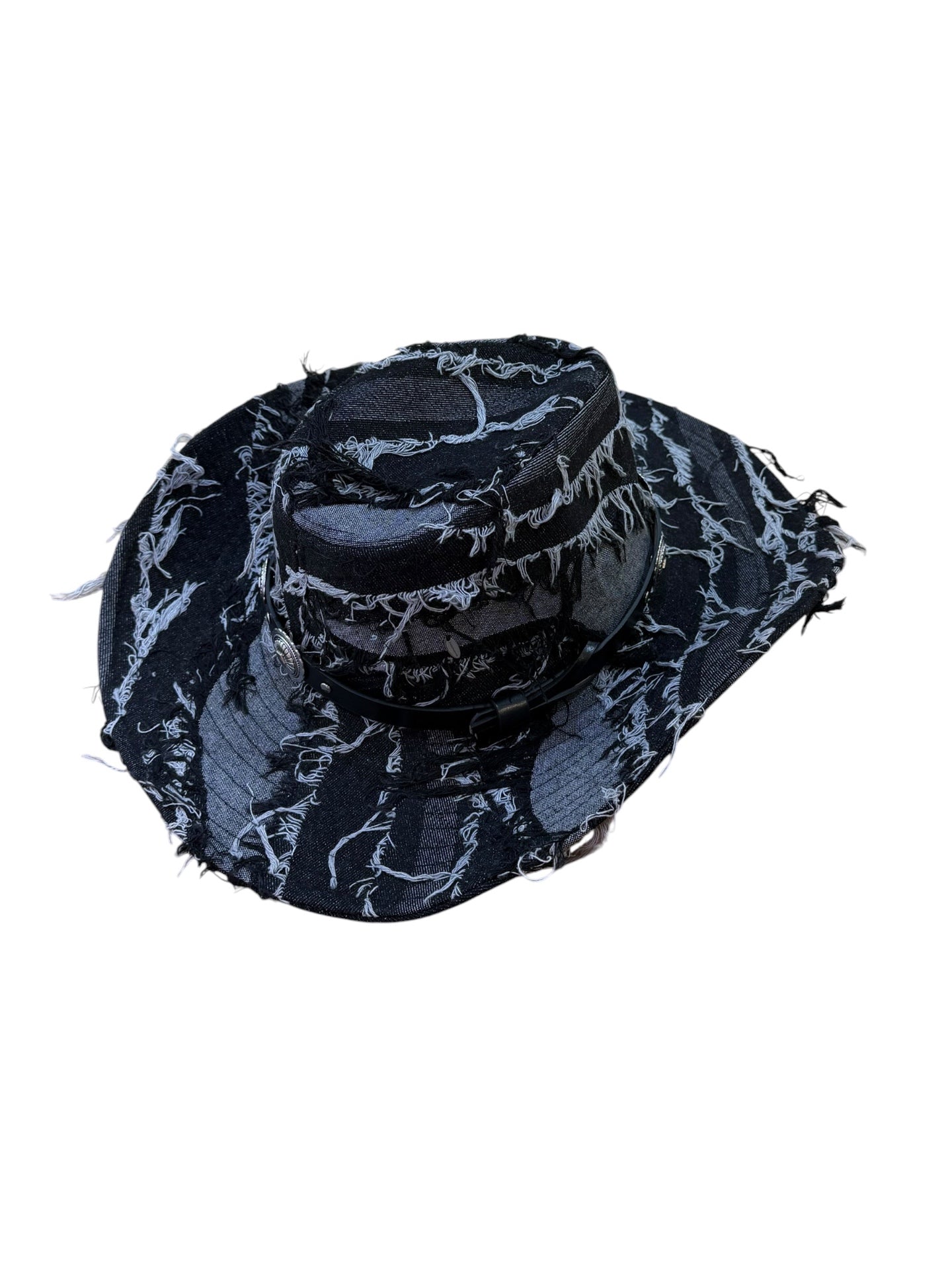 Black Denim Cowboy Hat With Leather stud detail