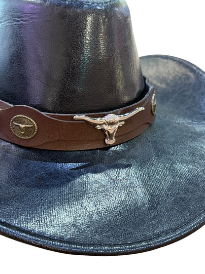 Black Faux Leather Cowboy Hat