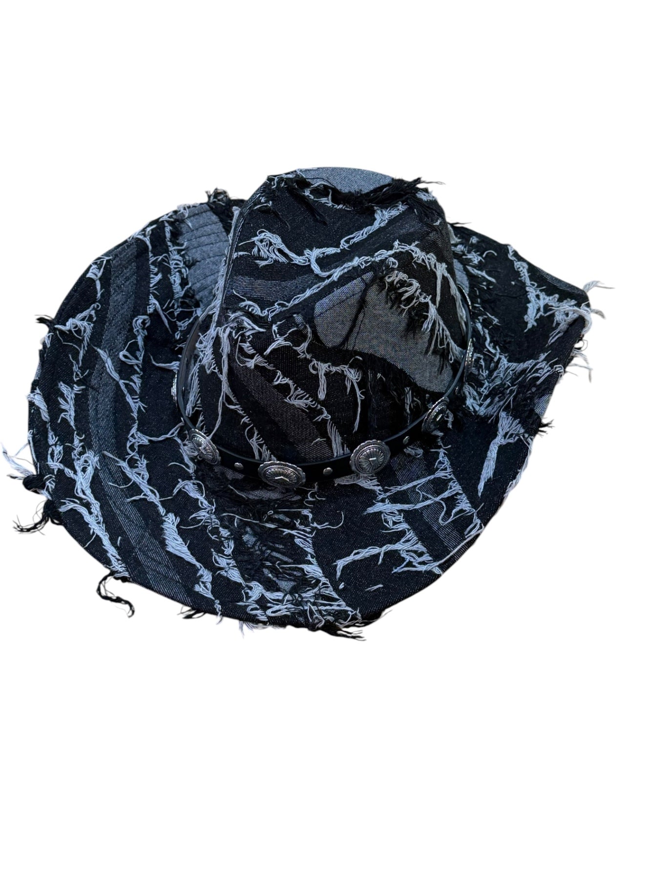 Black Denim Cowboy Hat With Leather stud detail