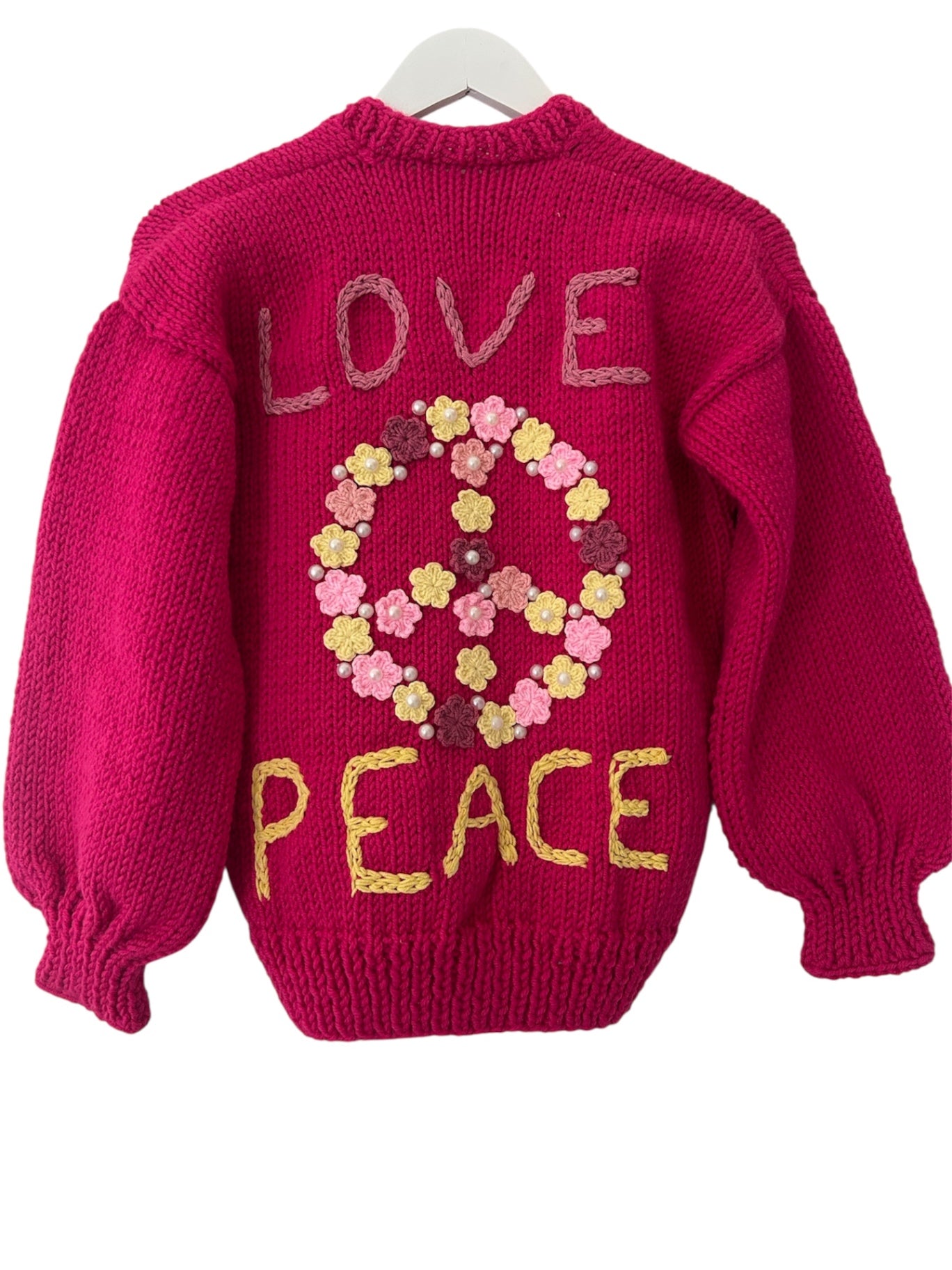 Handmade Pink Peace And Love Cardigan 