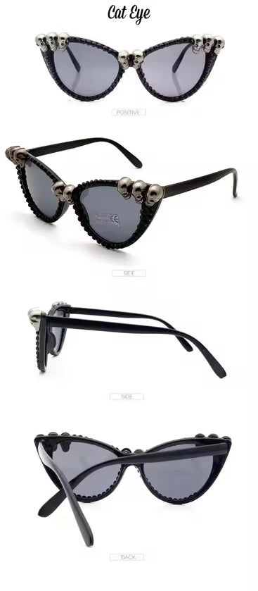 Black Cat Eye Skull Crystals Sunglasses